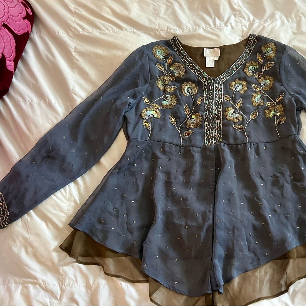 Soft Surroundings Floral Embroidered Sheer Top
